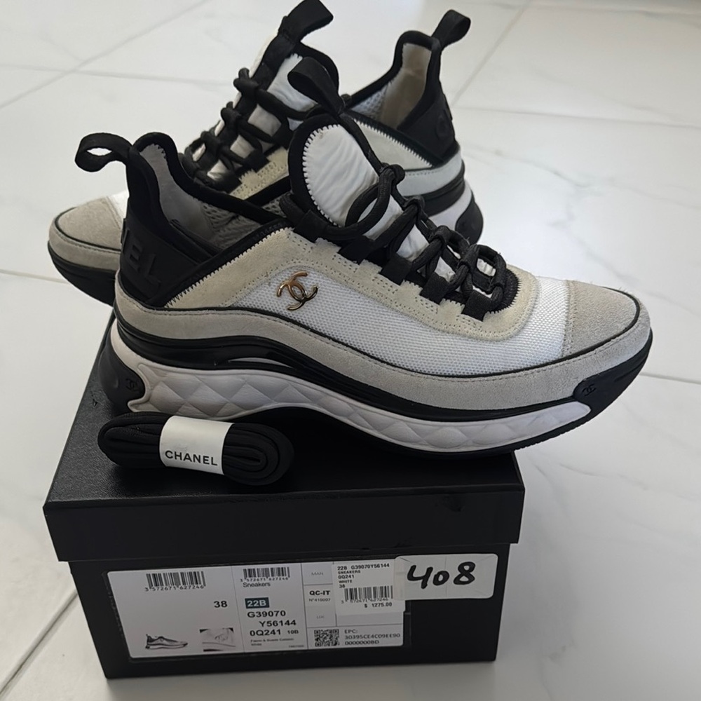 Chanel White and Black Sneakers